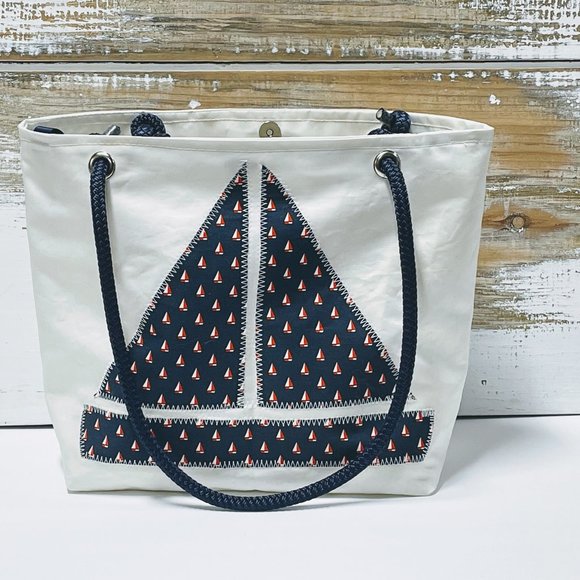 100% Recycled Sailcloth Sailboat Womens Rope Handled Shoulder Tote Bag - Picture 1 of 5